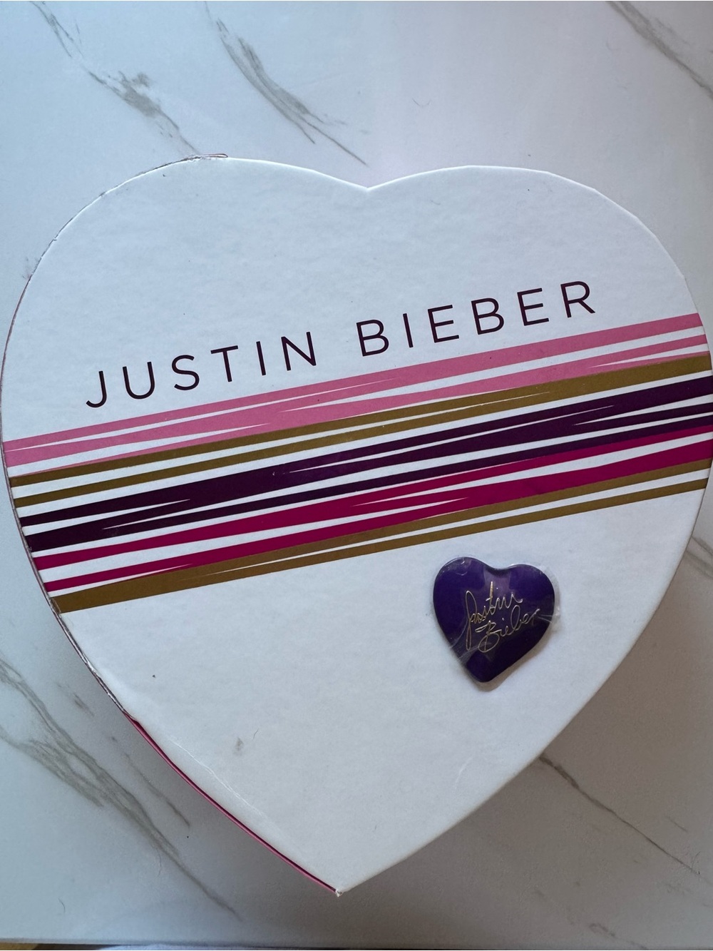 Justin Bieber Purple Heart Enamel Pin with Signature
